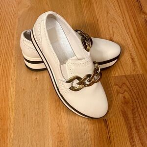 Dolce Vita White Loafers with Gold Chain